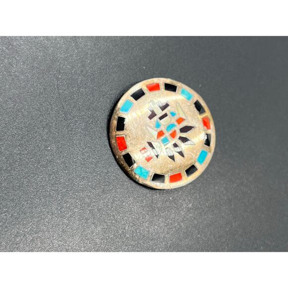 Hesser Lanyate Sterling Zuni Inlay
Rainbow Dancer Turquoise Coral Brooch Pendant - Picture 4 of 8